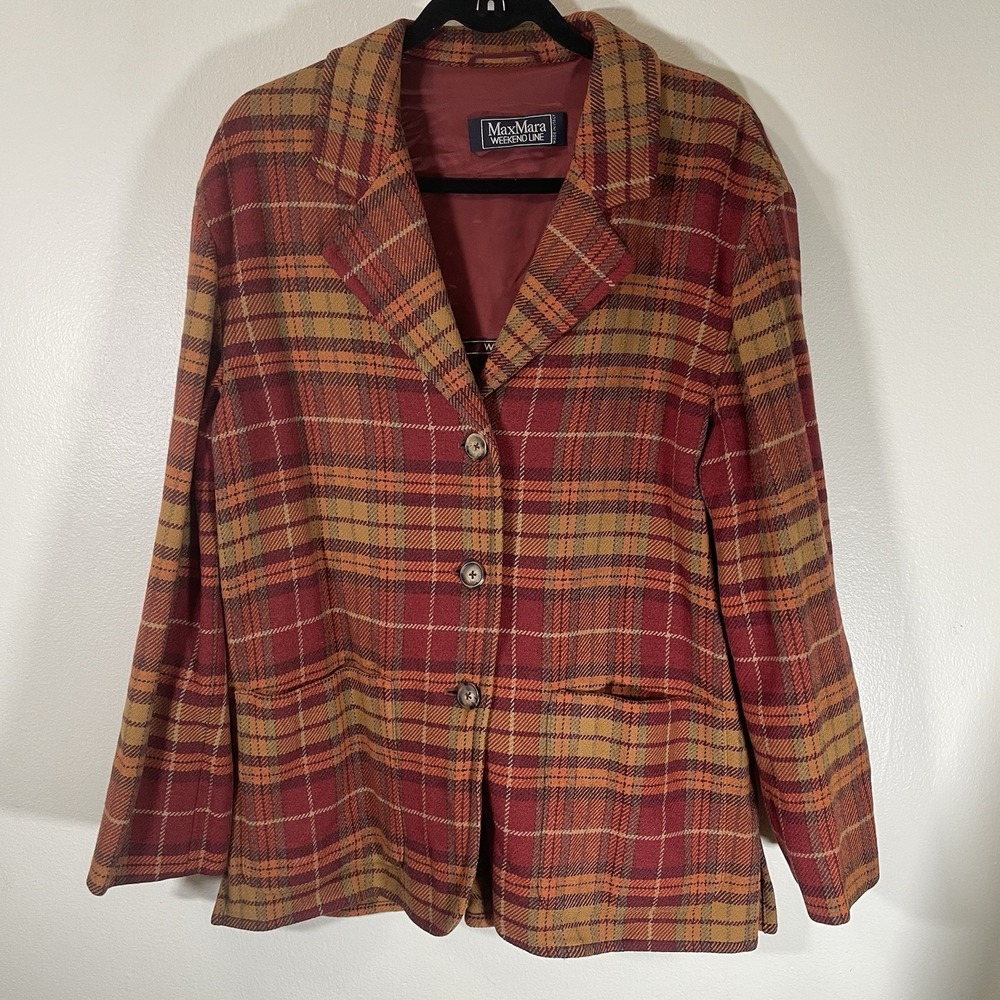 Vintage Max Mara Weekend Line Wool Plaid Blazer Jacket Made Italy US 6